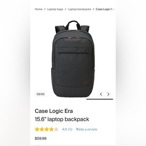 NWOT 15.6" laptop backpack by Case Logic (lightweight)